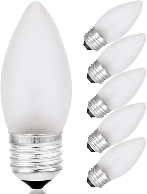 Frosted Flame Tip Chandelier Bulb 40W Incandescent Torpedo Tip Clear E26 Base