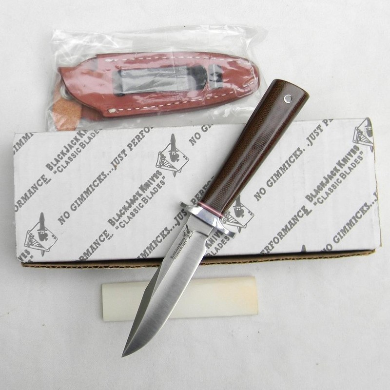 Blackjack USA 1990s Model 2 knife, green micarta, A2 tool steel, orig sheath NIB