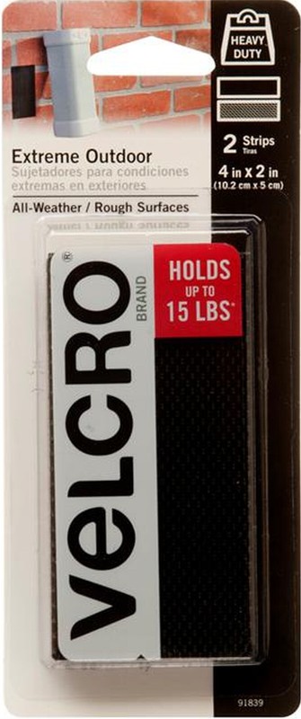 VELCRO eXtreme Outdoor STRENGTH 2 sets Adhesive Black STRIPS 4″ x 2″ 91839