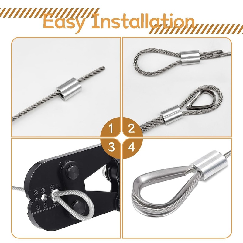285PCS 8 Sizes Aluminum Crimping Loop Sleeve Cable Crimps, 3/64'' 1/16'' 5/64'' gallery