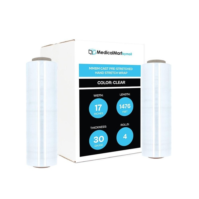 4 Rolls 17" x 1476' (30 Gauge) Plastic Film Pre-Stretch Hand Shrink Wrap Clear gallery