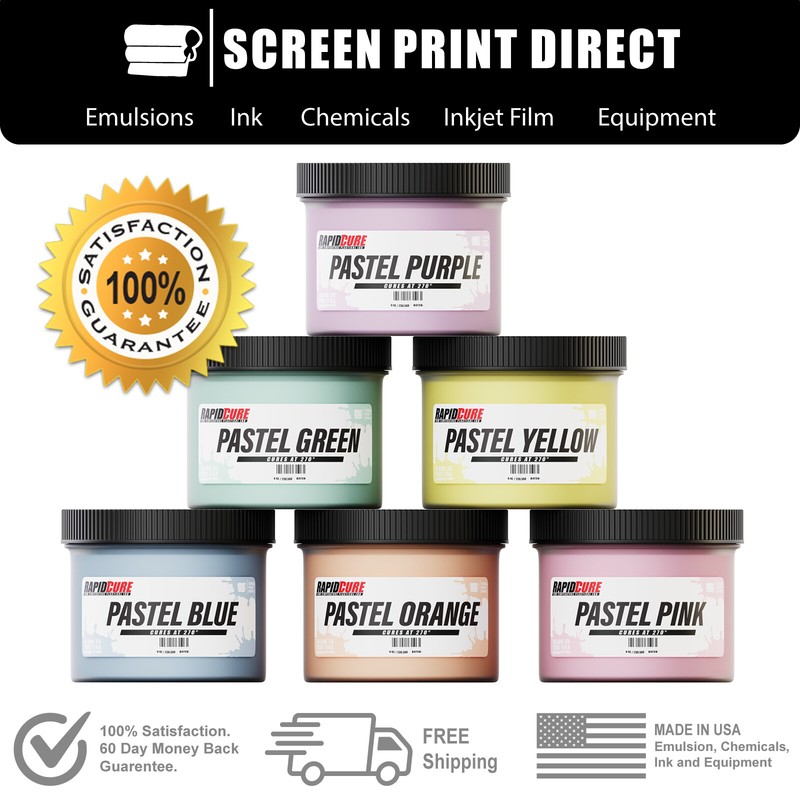 Screen Printing Plastisol Ink Kit – Low Temp Cure 270F – 6 Pastel Colors – 8oz