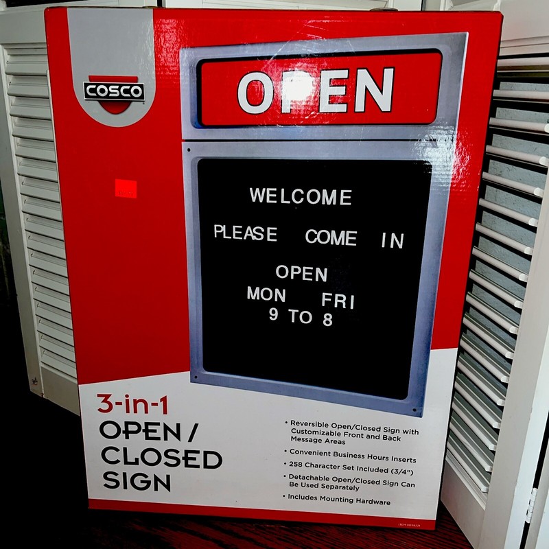 New Cosco LARGE 3-in-1 Open/close Sign Business Hours 15 x 20 Black/Red