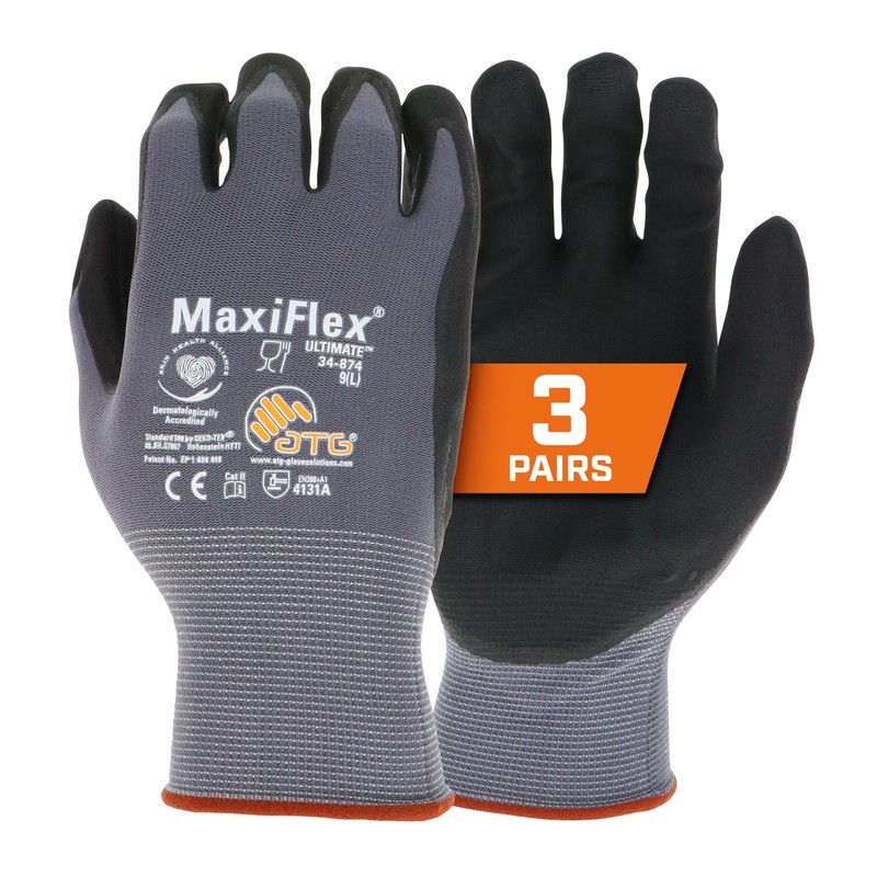 MaxiFlex PIP 34-874/M MaxiFlex Ultimate, Foam Nitrile Palm Coated Gloves, Gra…