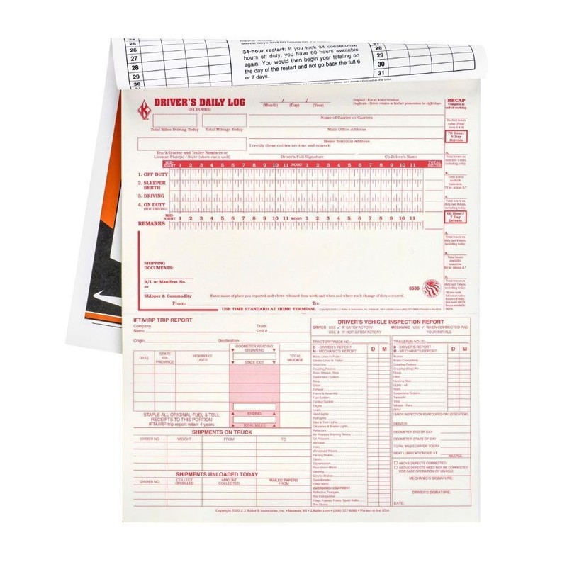 5-in-1 Driver Daily Log Book 5 Pack, Book Format with 31 Sets, 2-Ply Carbonle…