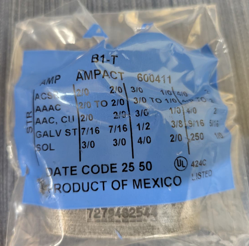 5 Pack AMPACT 600411 WEDGE CONNECTOR 2/0-2/0, 3/0-1/0, 4/0-2, MEDIUM BLUE CODED gallery