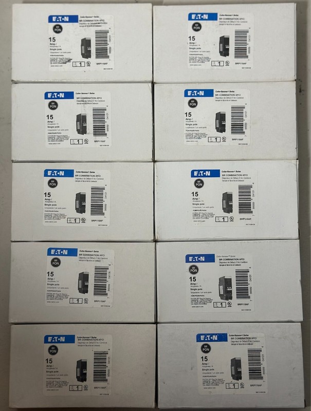 10 PCS Eaton BRP115AF 120/240V 15A Single Phase Circuit Breakers