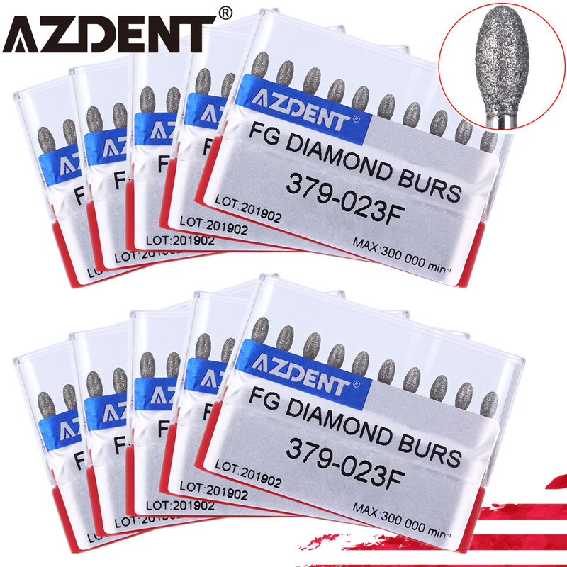 USA AZDENT Dental Diamond Burs Football Shape FG Burs Fine 379-023F/368-023F Red gallery