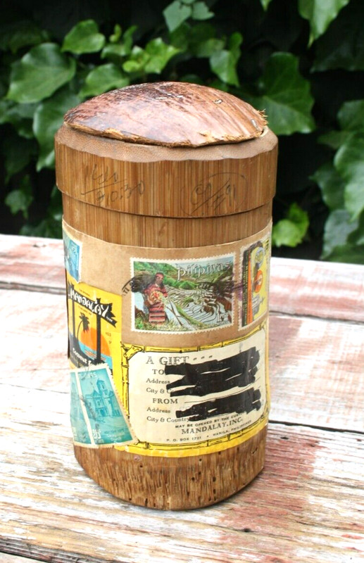 Vintage Mailing Tube Bamboo Coconut Pilipinas Philippines w/Stamps gallery