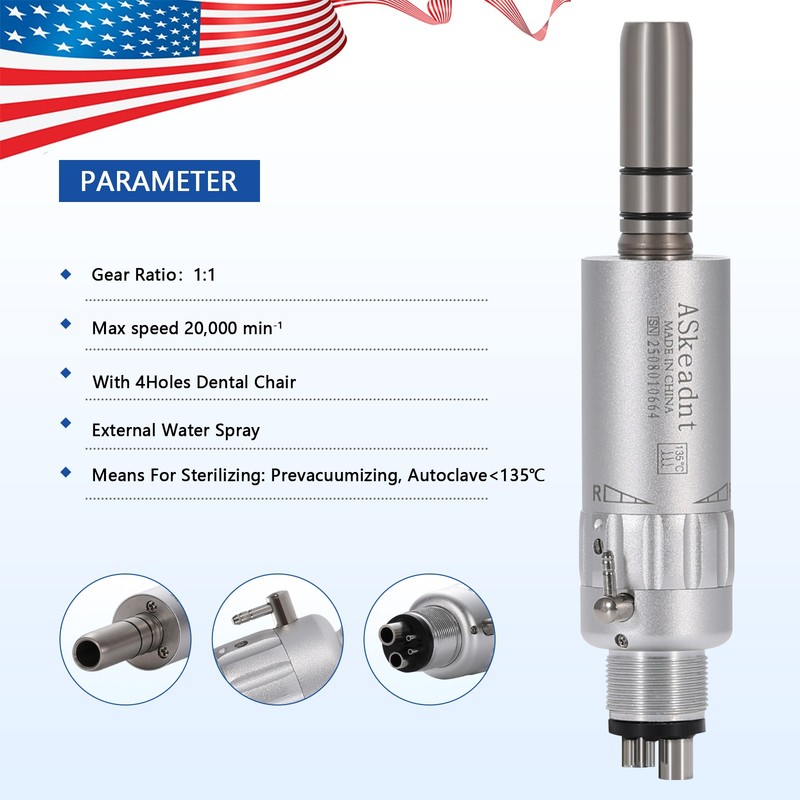 ASkeadnt Dental Low Speed Air Motor Handpiece E-type 4 Hole Midwest External gallery