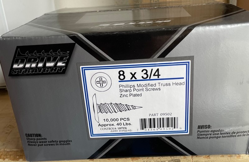 #8 x 3/4″ Phillips Zinc Modified Truss K-Lath Screws Sharp Point 10,000/Case