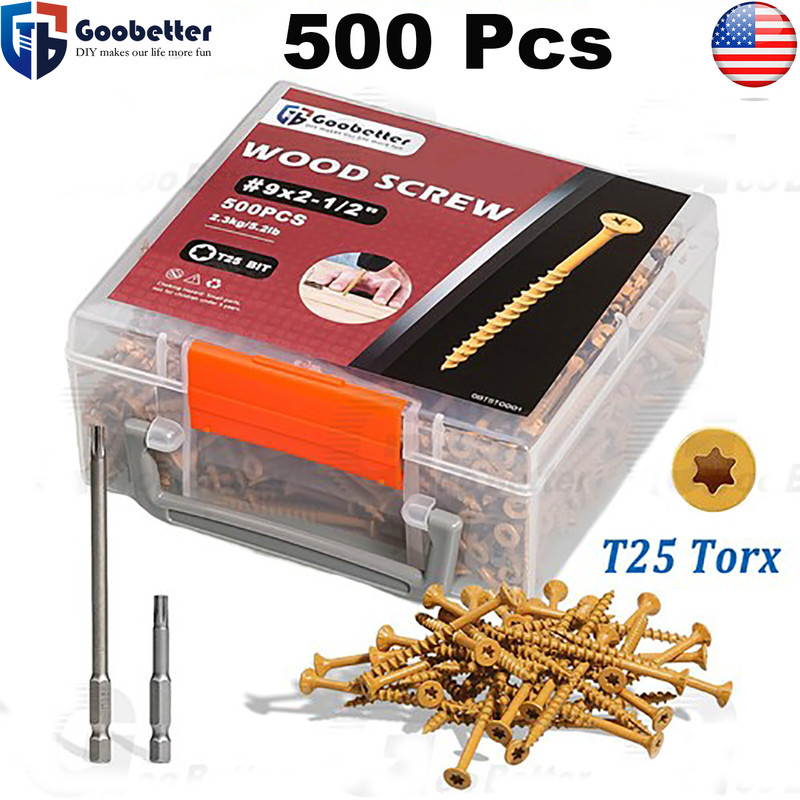 500Pcs #9 x 2-1/2″ Deck Screws Self Tapping Wood Decking Fencing Screws T25 Torx