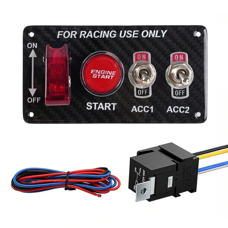 Racing Car Ignition Switch Panel 12V 4in1 Engine Start Carbon Fiber