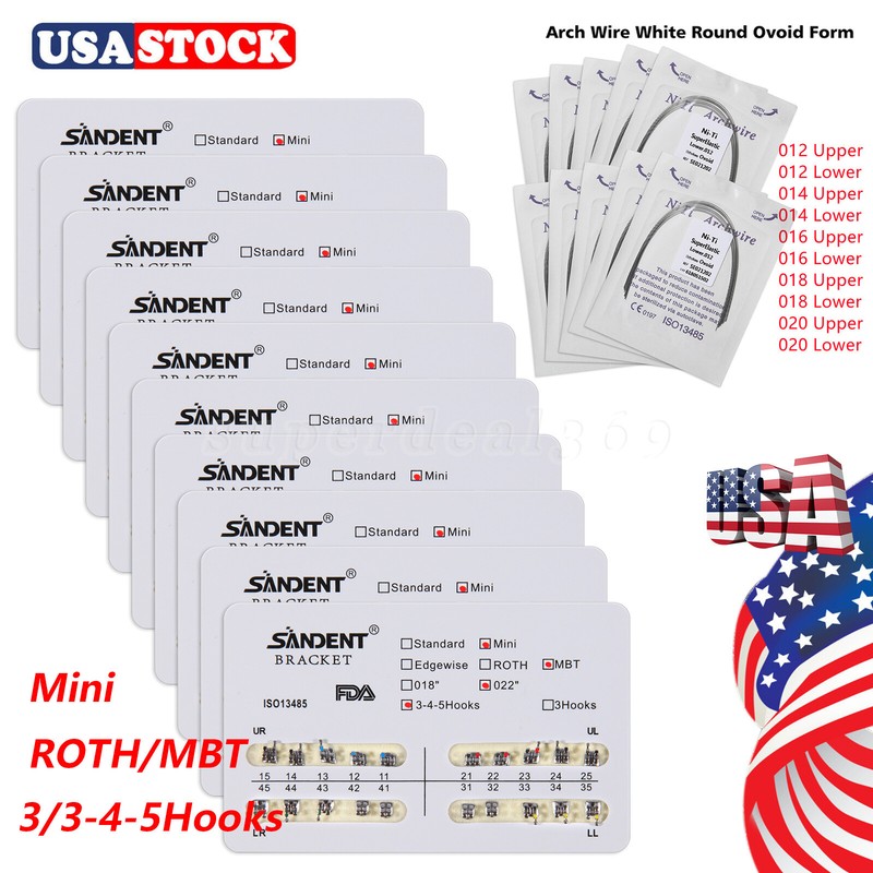 10-100 Packs Dental Orthos Brackets Braces MINI Roth.022 Hook345 /Arch Wire mx gallery