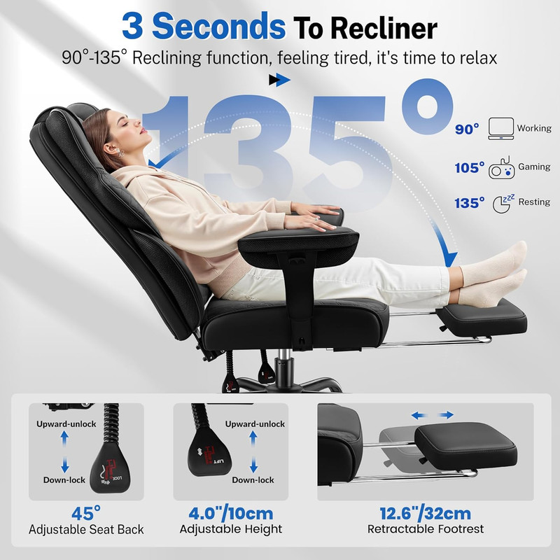 Felixking Big and Tall Office Chair 500Lbs - Ergonomic Desk Chair with Footrest, gallery