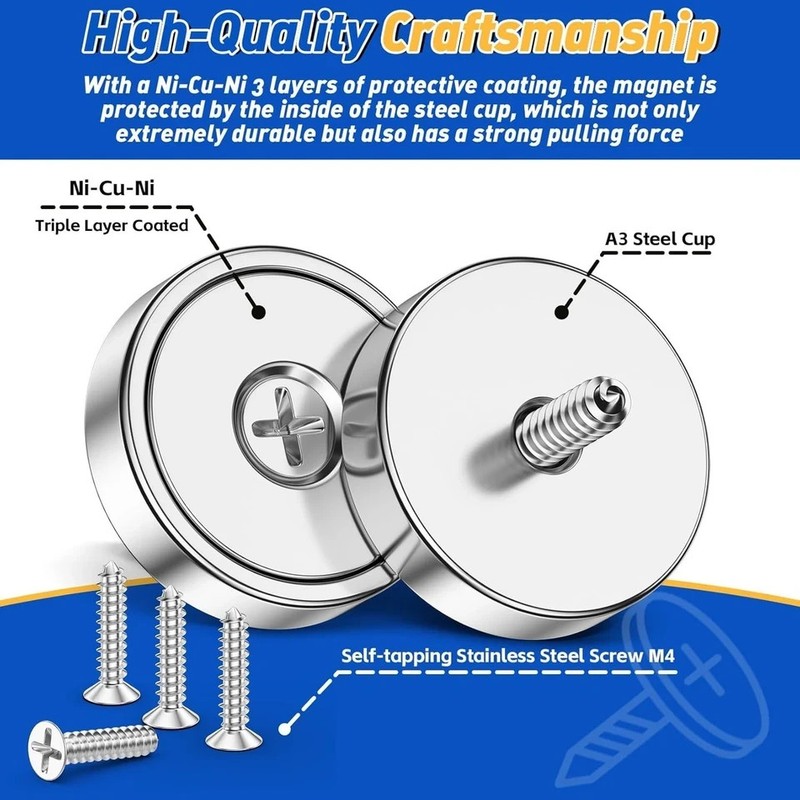4 Pc or 8 Pc round Base Cup Magnet 100LBS Strong Rare Earth Magnet Heavy Duty gallery