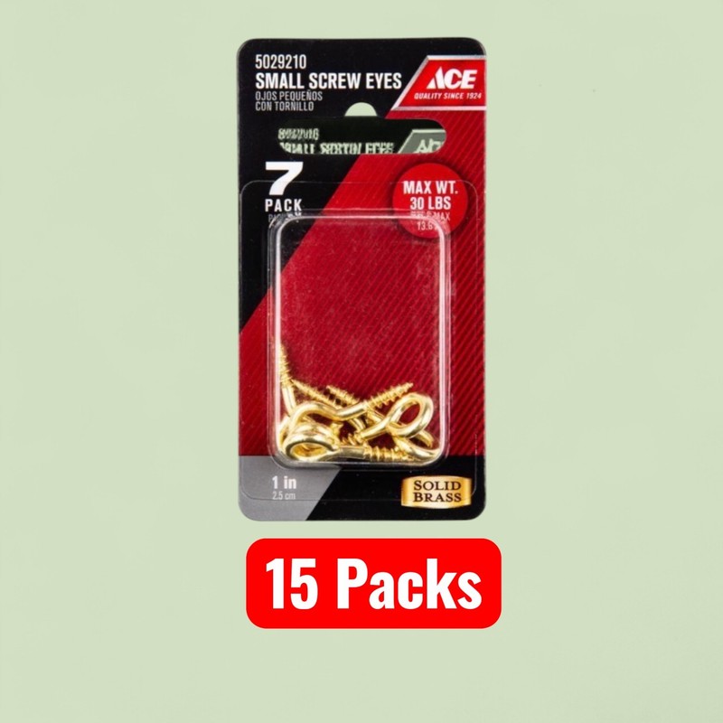 15 Packs (15-7/Pk)-Ace 1/8 in. D X 1 in. L Polished Brass Screw Eye 30 lb. cap.