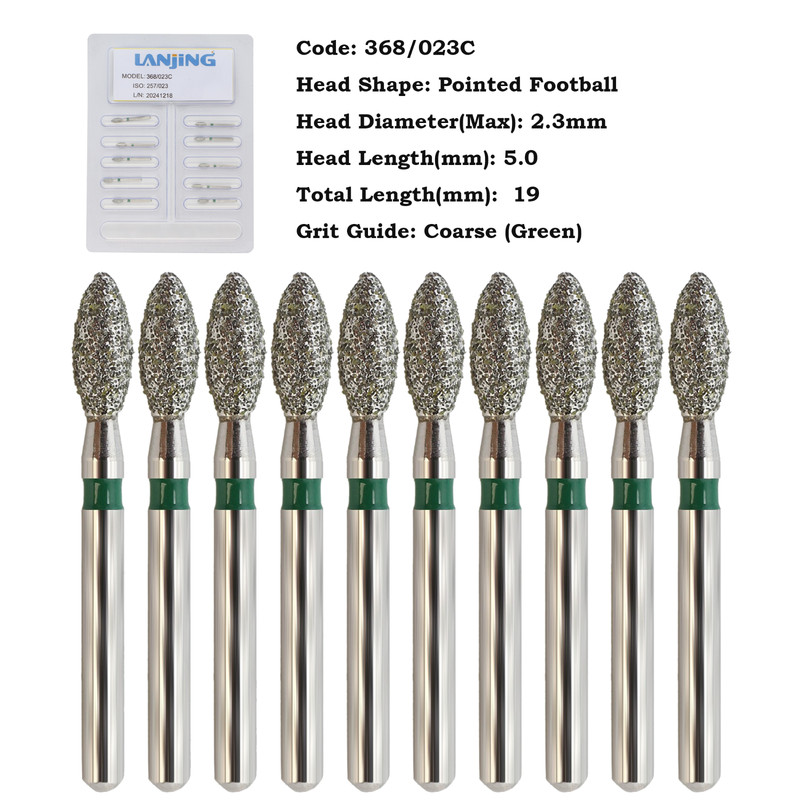 Dental Diamond Burs Football FG 368/023C 379/023 Egg Coarse Fine Grit High Speed