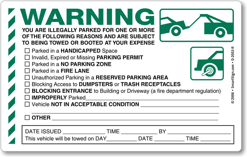 50-Pack ‘Warning You Are Illegally Parked’ Sticker Labels with Permanent Adhesiv