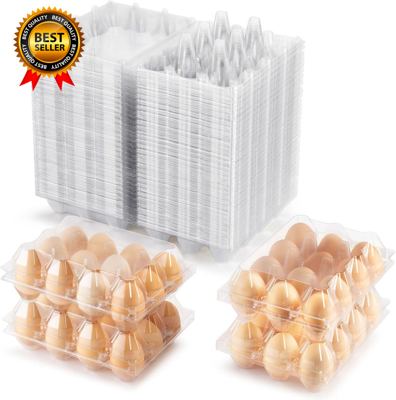 100 Packs Egg Cartons Cheap Bulk，Plastic for 12 Eggs, Clear Egg Cartons