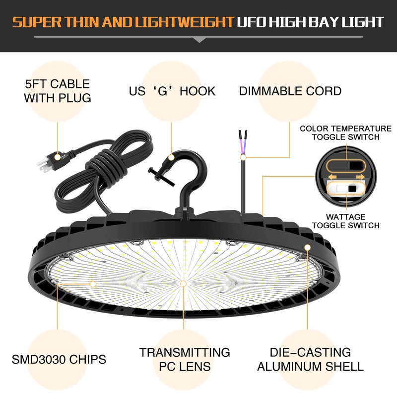 150W 3000K 4000K 5000K LED High Bay Light UFO GYM Warehouse Shop Lights UL&DLC