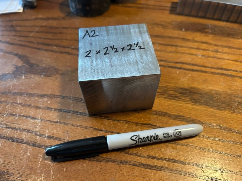 A2 Tool Steel, 2″ x 2-1/2″ x 2-1/2″, Flat Bar, Machine Stock