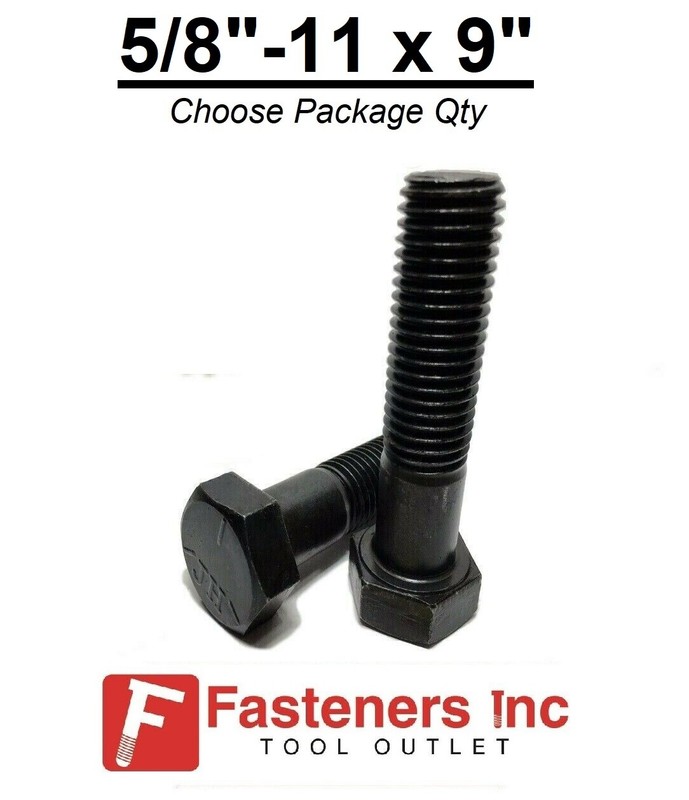 5/8-11 x 9″ Hex Bolt Plain Black Steel Grade 5 Cap Screw PT (Choose Qty)