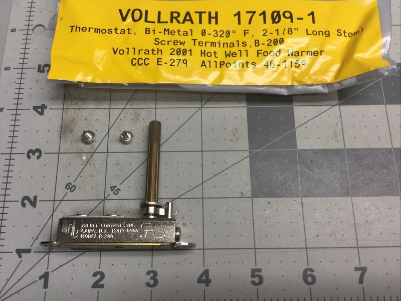 Vollrath Thermostat B200 17109-1, Bi-metal 0-320° F, 2-1/8”L Stem, ScrewT(LXB2K)