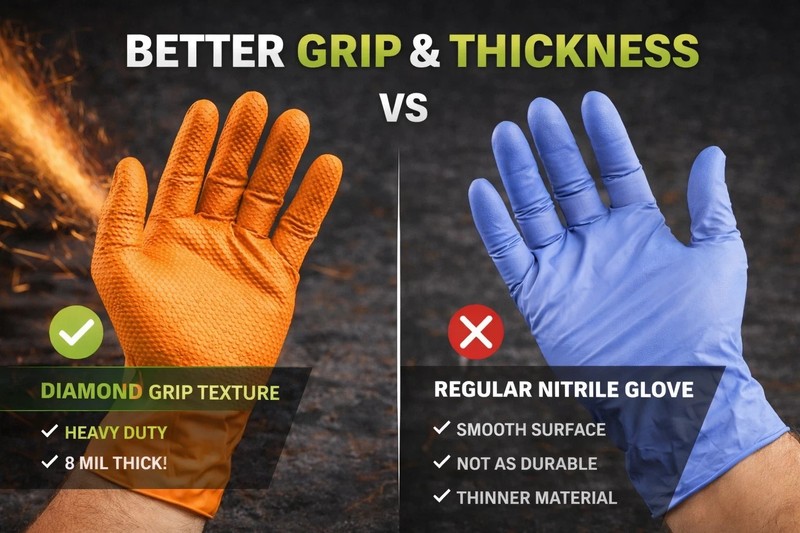 Inferno Diamond Grip Orange Nitrile Gloves 8 Mil, Diamond Texture, Box of 100Pcs gallery