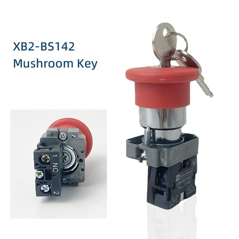 22mm Rotary Head Push Button Switch Mushroom Copper Silver Stop Key Emergency