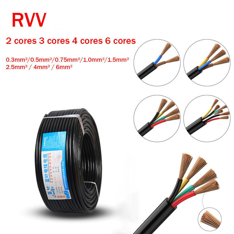 0.3mm² – 6mm² Flex Wire Copper 2/3/4/6-Core Electrical Cable PVC Insulation