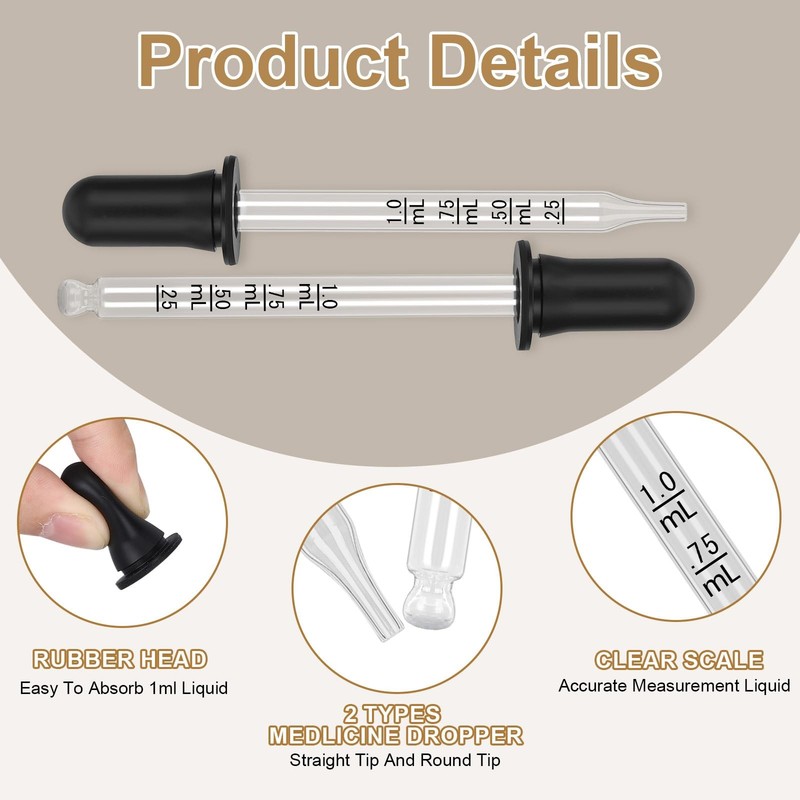 Glass Eye Dropper Vials with Super Suction Rubber Bulbs Clear 1ml 12 Pieces gallery