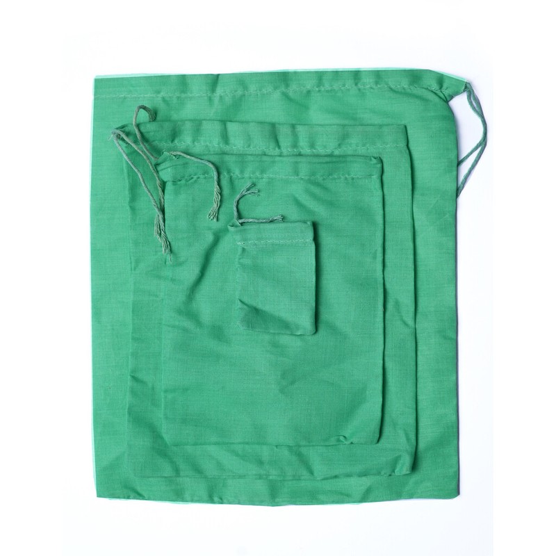 6 x 8 Inches Cotton Single Drawstring Green Reusable Storage Cotton Muslin Bags