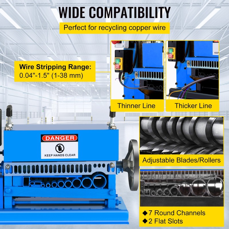 Electric Wire Stripping Machine 1.5-38mm Cable Stripper 0.06"-1.5" 1/2HP gallery