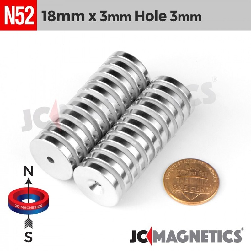 18mm x 3mm Hole 3mm Strong N52 Countersunk Ring Rare Earth Neodymium Magnet