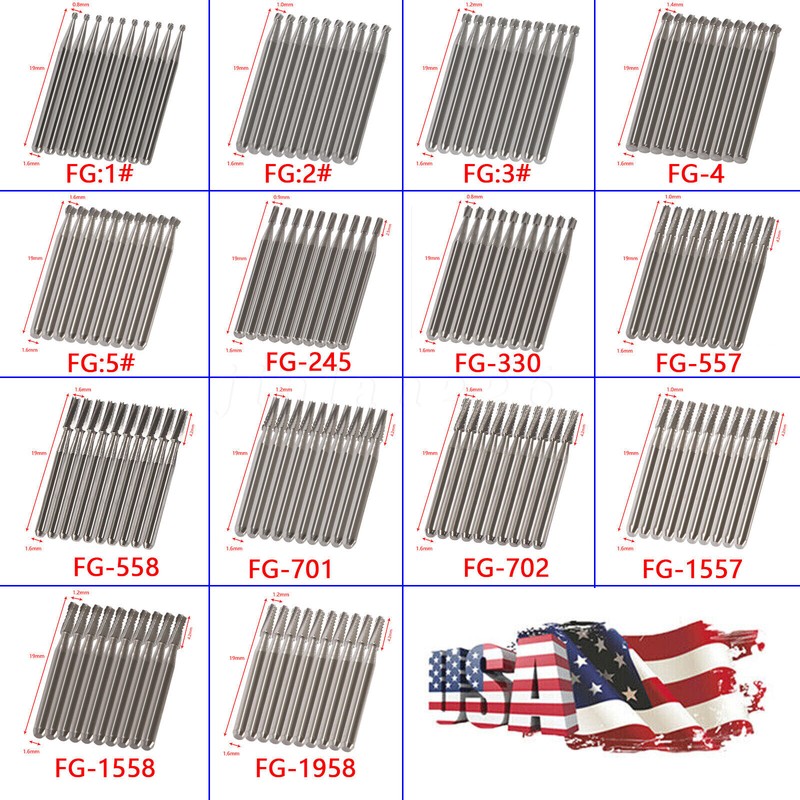 10-100 PCS Dental Carbide Tungsten Steel Burs FG For High Speed Handpiece gallery