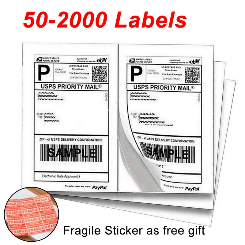 50-2000 Premium 8.5″x5.5″ Half Sheet Shipping Labels Self Adhesive 2 Per Sheet