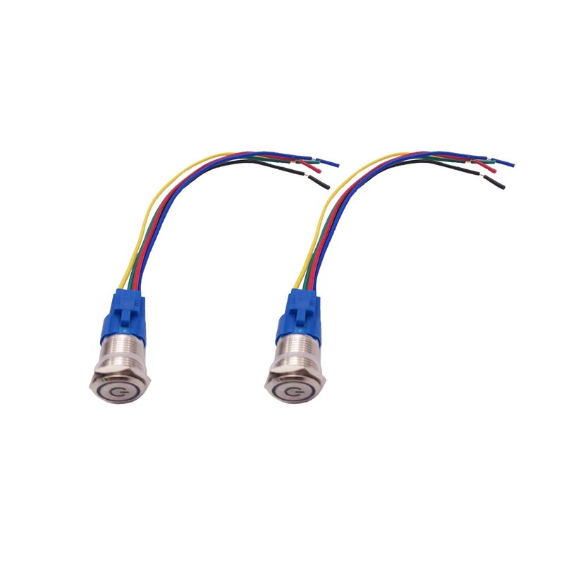 2 pcs Blue 16mm 12V LED ON OFF Push Button Power Switch Latching