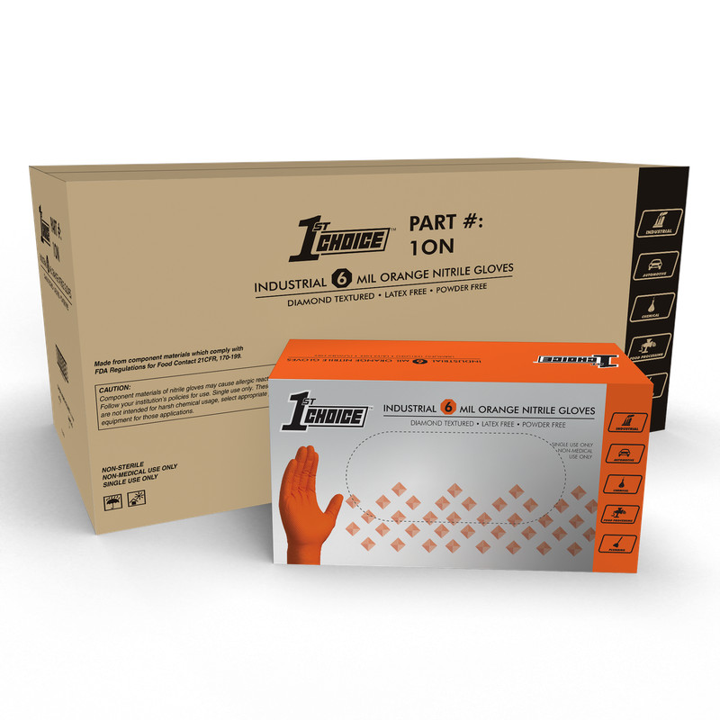 1st Choice Premium Orange Nitrile Disposable Gloves, 6 Mil, Case of 1000