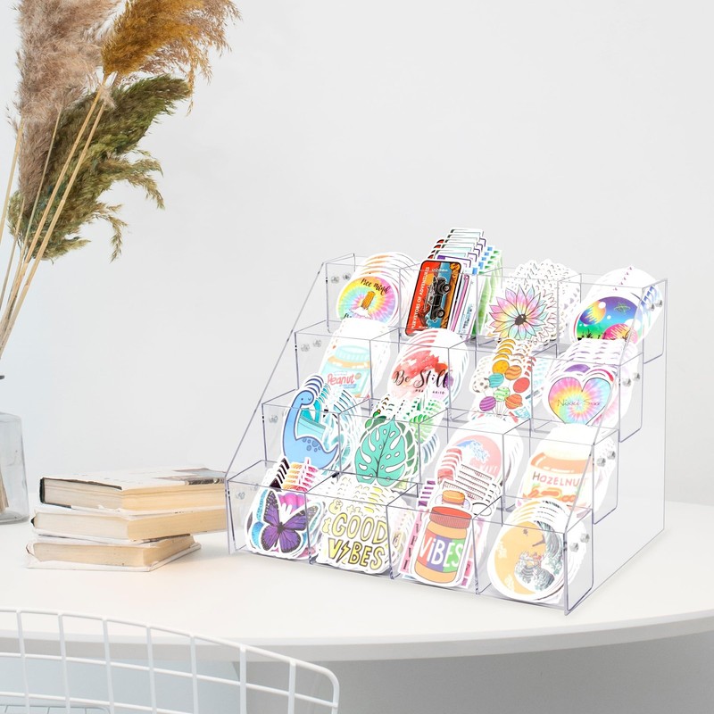 Sticker Display Stand for Vendors - 4 Tier 16 Pockets Acrylic Sticker Holder Dis gallery