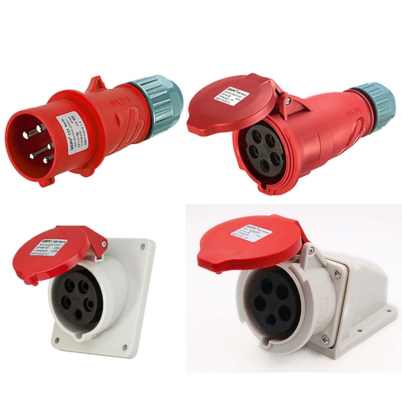 32A 16A 3/4/5 PIN RED INDUSTRIAL PLUGS & SOCKETS 3 PHASE 3P+N+E IP44 MALE/FEMALE gallery