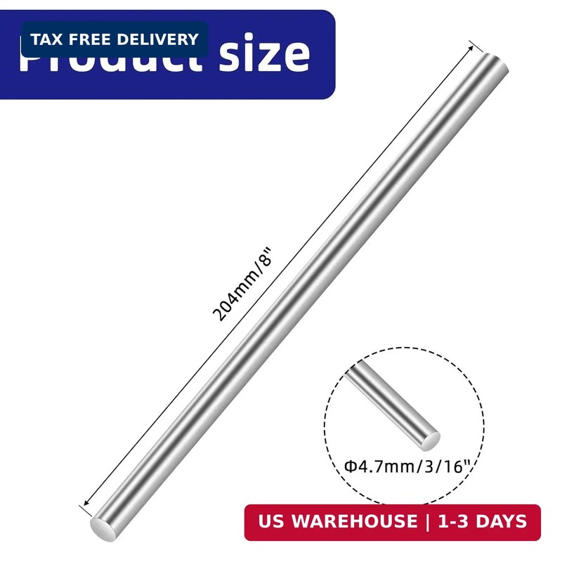 3/16" Diameter 8" Length 304 Stainless Steel Solid Round Rod, Metal Solid Shaft gallery