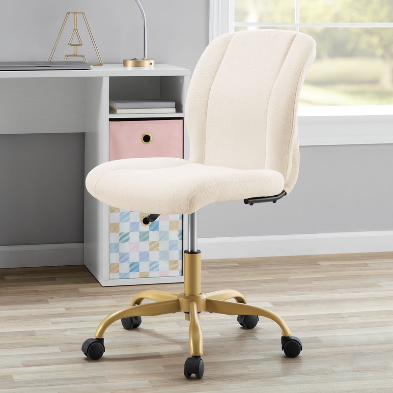 Bouclé Armless Office Chair for Adults and Teens, Cream