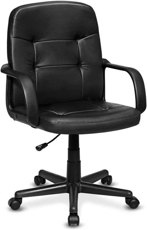 Executive Chair Mid Back Office W/Arms and Swivel Wheels, Ergonomic PU Leather f