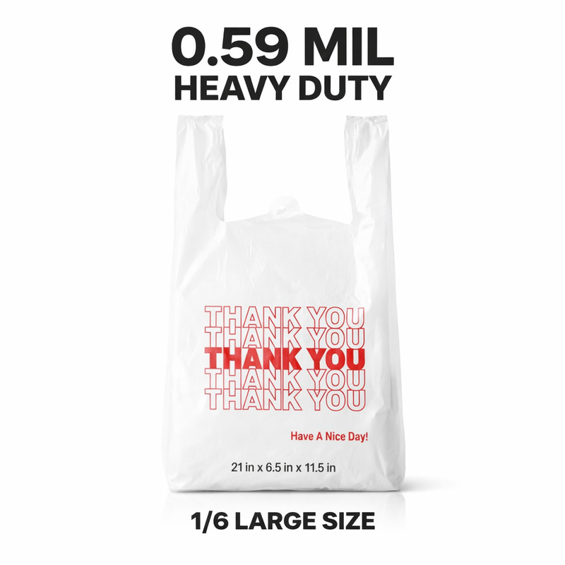 5000 Thank You T-Shirt Bags 0.59 Mil 1/6 21x6.5x11.5 Grocery Carryout