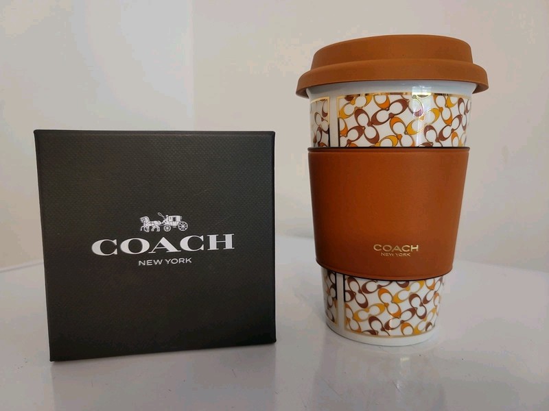 Coach Signature Hot Lidded Coffee Cup With Box