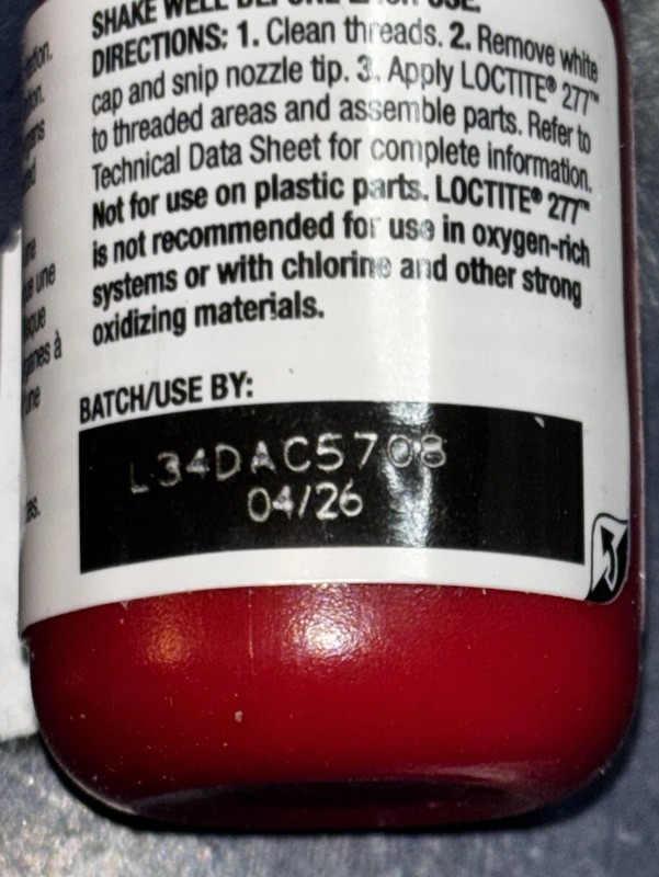 Loctite 277 10mL RED High Strength Threadlocker 0.34FL. OZ. 231089 EXP 04/2026 gallery