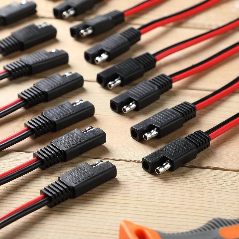16 Pack SAE Connector 12 Inch 14 AWG Copper Wire, 2 Pin Single Plug Connector