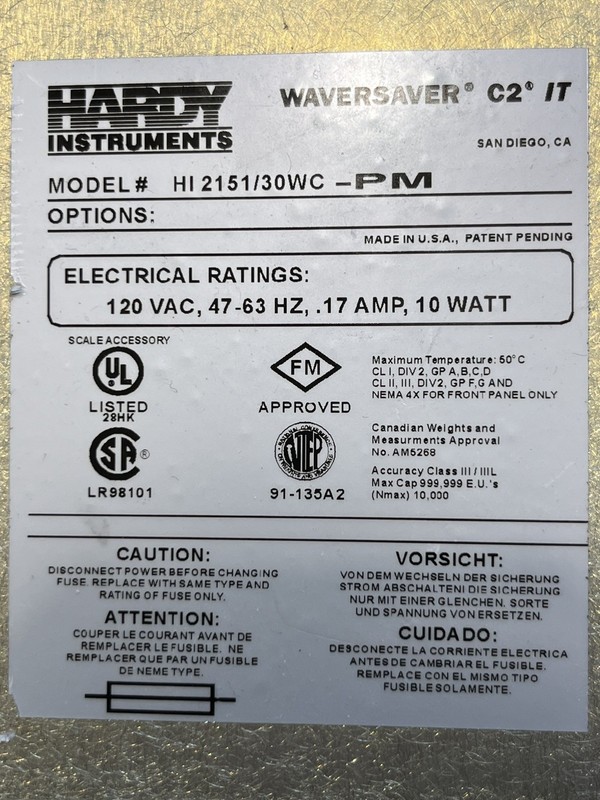 HARDY HI 2151/30WC-PM Scale Control Panel gallery