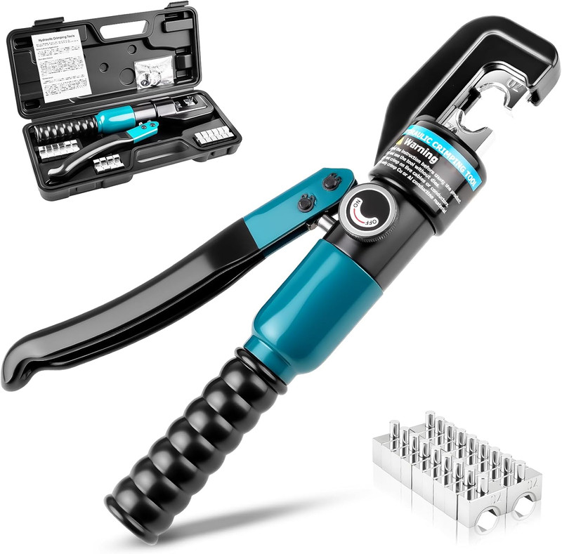 6-Ton Hydraulic Crimping Tool with 9 Pairs of Dies, 12 AWG to 2/0 Battery Cable